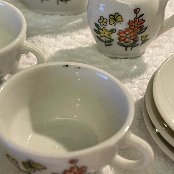 Vintage Toy Tea Set 17 Pieces Original Box Floral Butterfly Japan Child Set - Picture 3 of 12